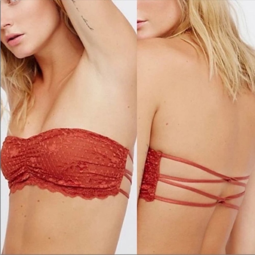 FREE PEOPLE Strappy Burnt Orange Lace Bandeau Bra Small
